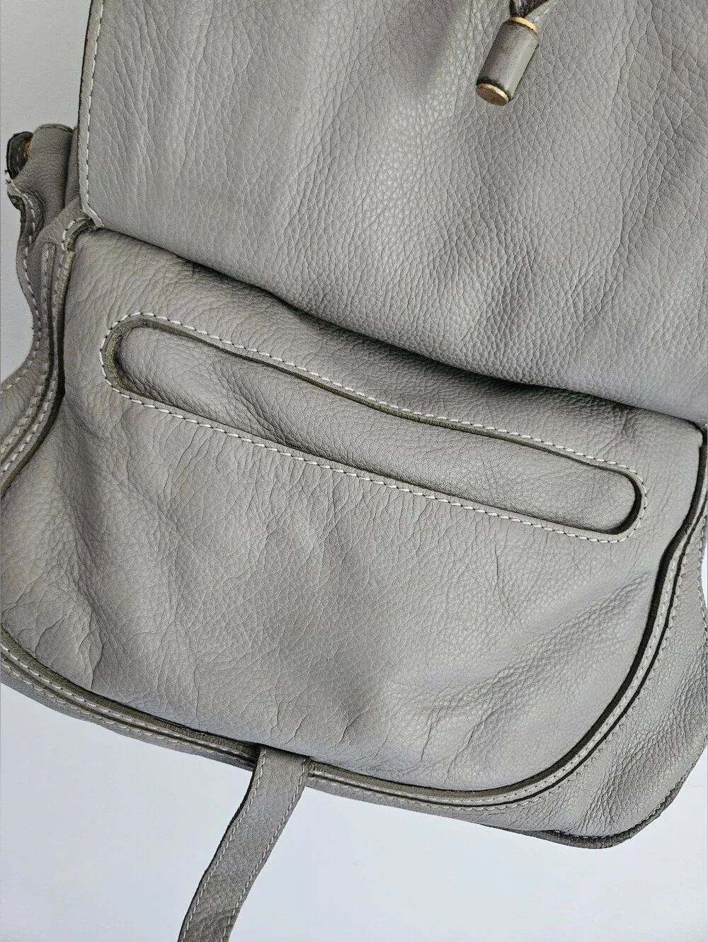 Chloe Marcie Medium Gray Grained Leather Double Carry Satchel